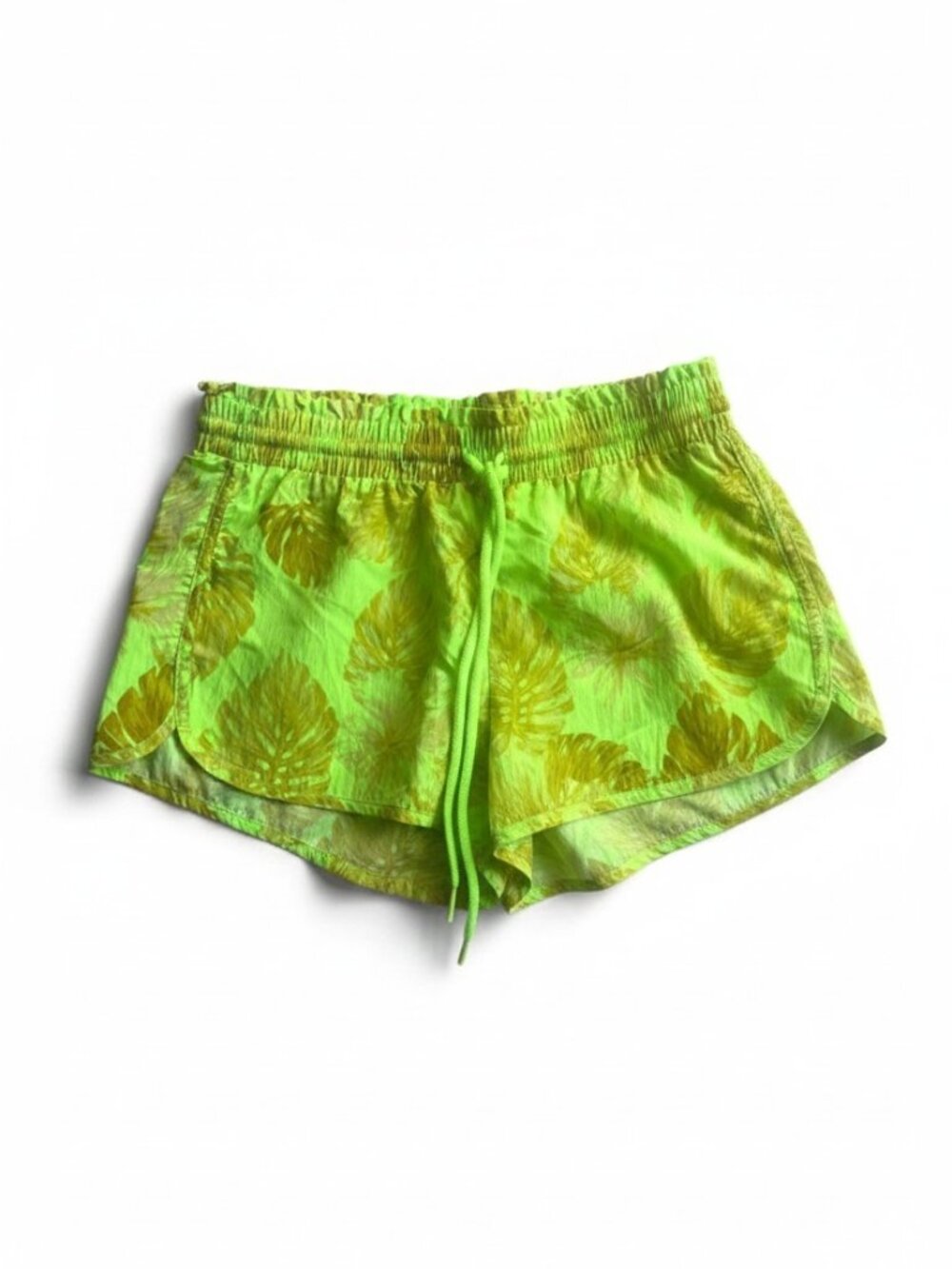 Aerie Women's Tropical Monstera Print Green and Yellow Shorts Size‎ S NWOT
